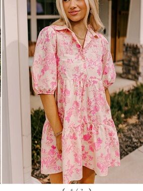 Olivaceous Cream Dress with Pink Floral Print